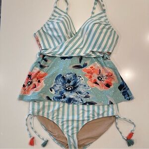 SWIM by Cacique Floral Tankini 2 Piece‎ Swim Set Size 22